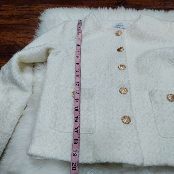 Luxelim Ivory Classic Boucle Wool Tweed Gold Tone Buttons Cropped Jacket Size XS - Picture 14 of 14
